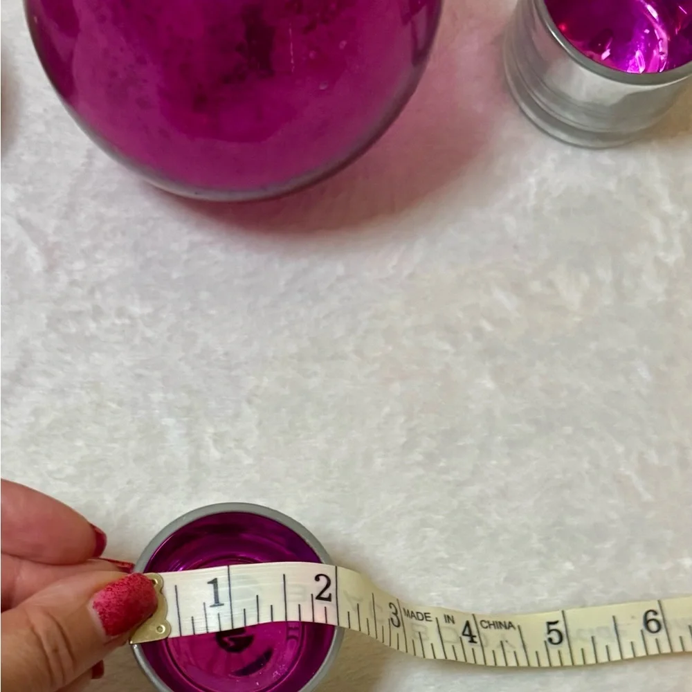 Crate & Barrel Pink and Silver Candle Holder Set